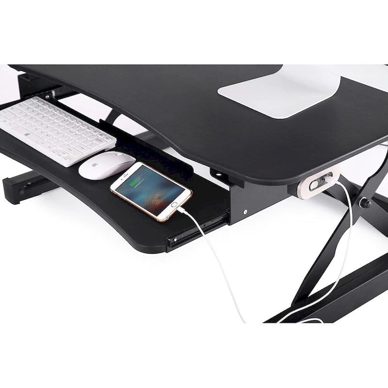 Electric Height Adjustable Sit to Stand Desk Riser with Dual Monitor Support