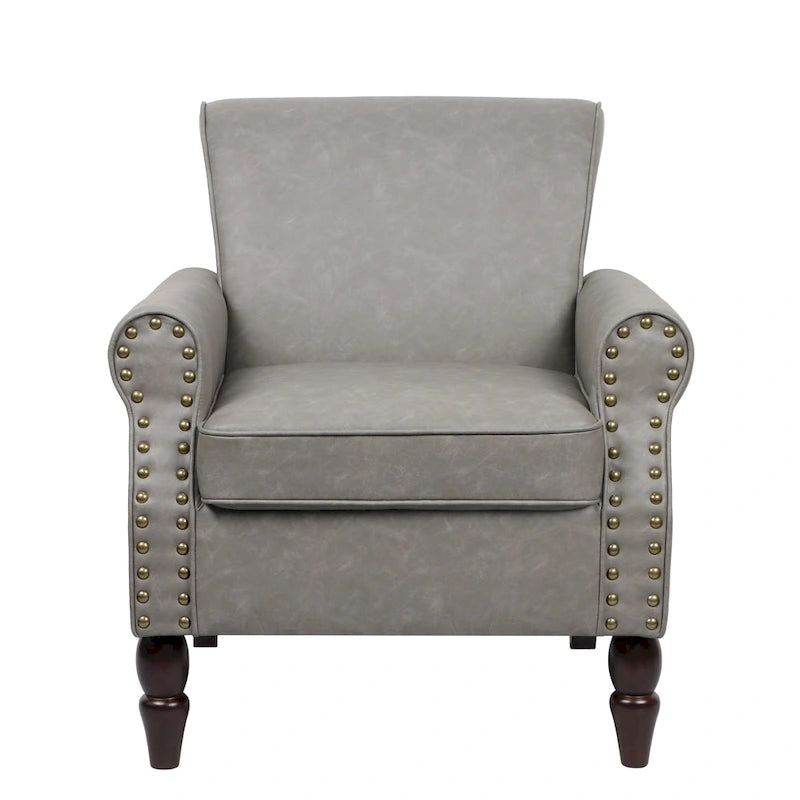 Faux Leather Accent Chairs with Rolled Arms and Nail Head Trim, Set of 2
