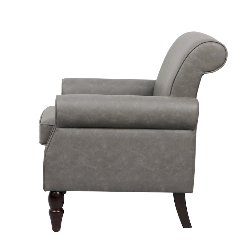 Faux Leather Accent Chairs with Rolled Arms and Nail Head Trim, Set of 2