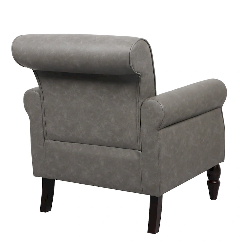 Faux Leather Accent Chairs with Rolled Arms and Nail Head Trim, Set of 2