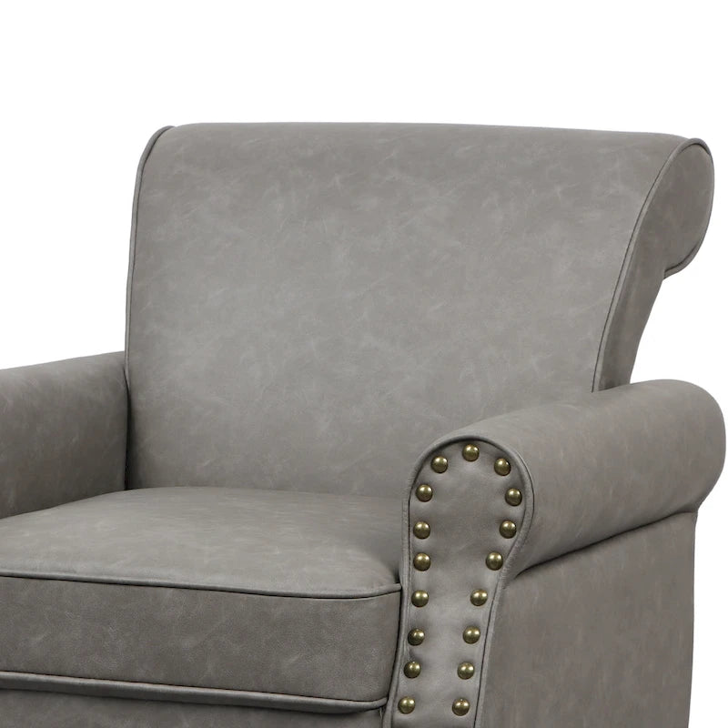 Faux Leather Accent Chairs with Rolled Arms and Nail Head Trim, Set of 2