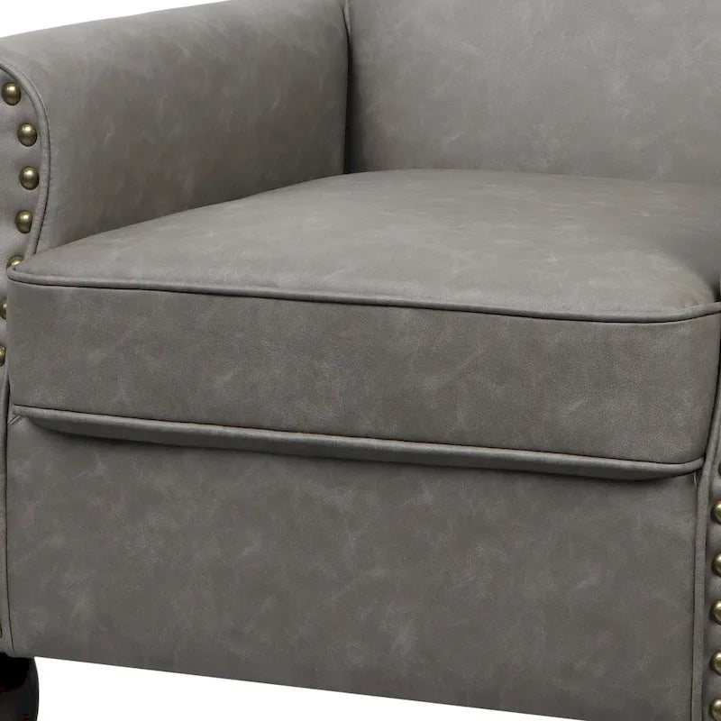 Faux Leather Accent Chairs with Rolled Arms and Nail Head Trim, Set of 2