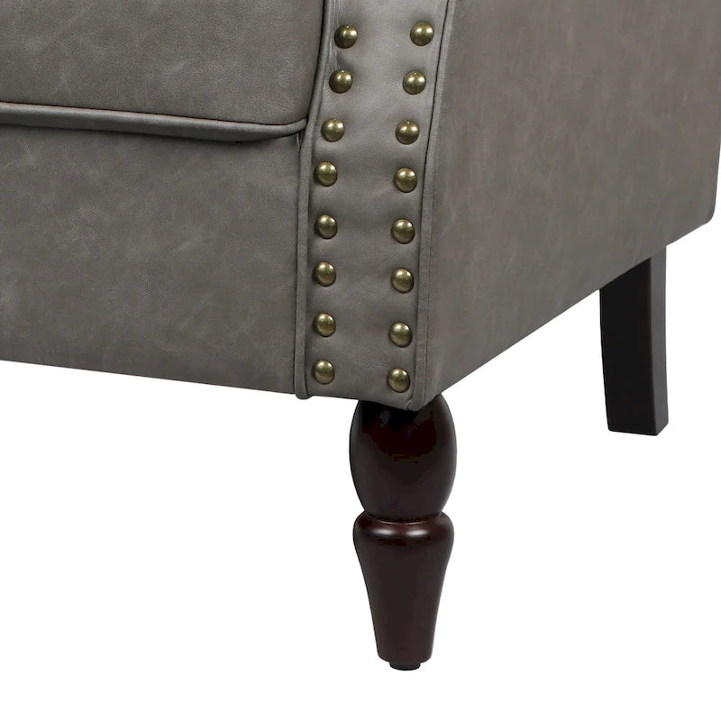 Faux Leather Accent Chairs with Rolled Arms and Nail Head Trim, Set of 2