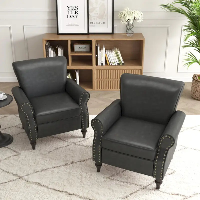 Faux Leather Accent Chairs with Rolled Arms and Nail Head Trim, Set of 2