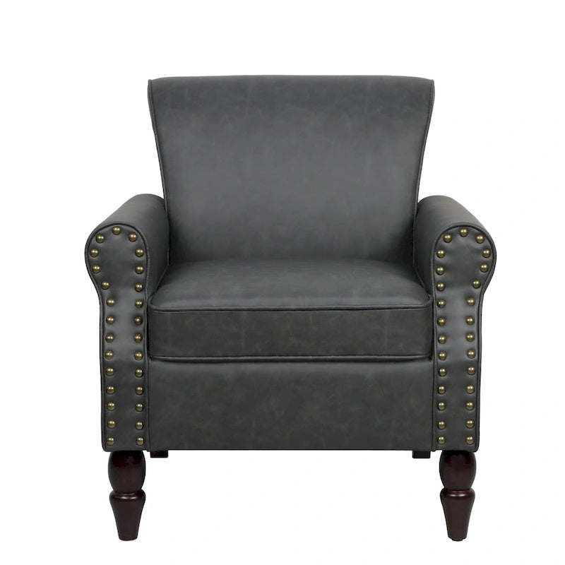 Faux Leather Accent Chairs with Rolled Arms and Nail Head Trim, Set of 2