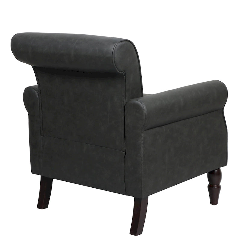 Faux Leather Accent Chairs with Rolled Arms and Nail Head Trim, Set of 2