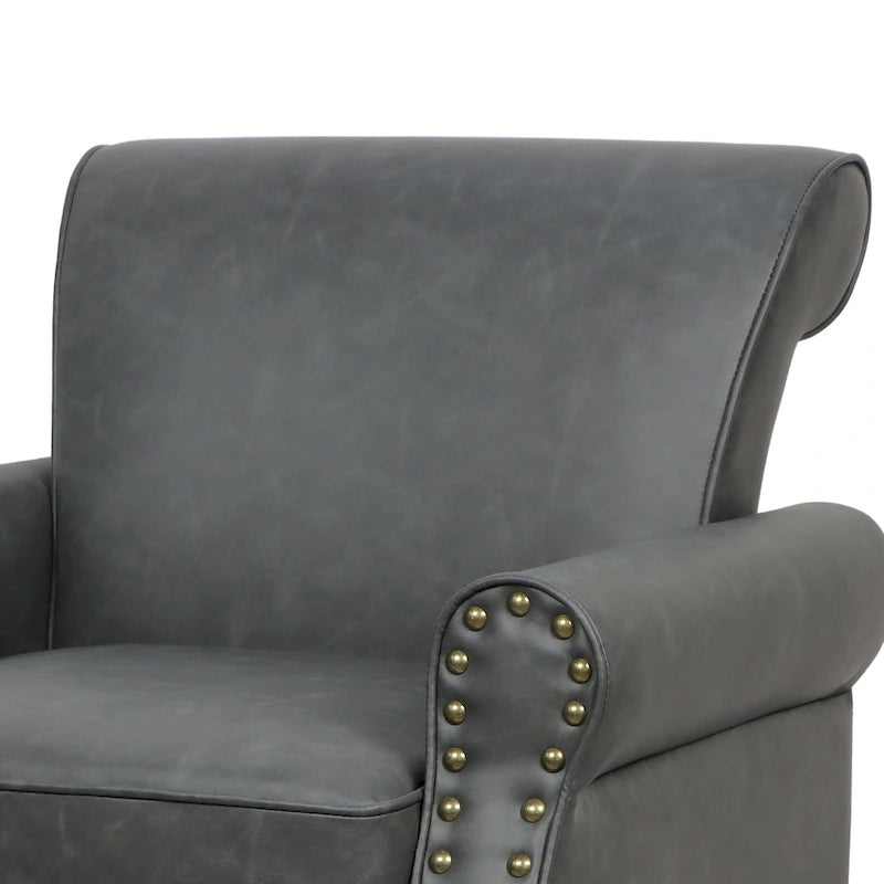 Faux Leather Accent Chairs with Rolled Arms and Nail Head Trim, Set of 2