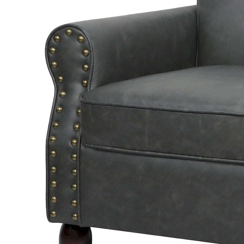 Faux Leather Accent Chairs with Rolled Arms and Nail Head Trim, Set of 2
