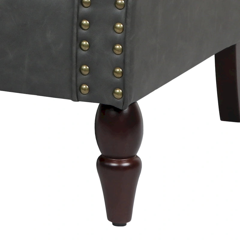 Faux Leather Accent Chairs with Rolled Arms and Nail Head Trim, Set of 2