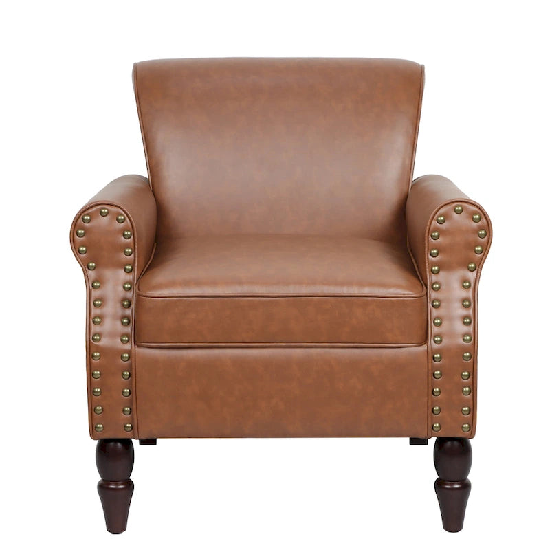 Faux Leather Accent Chairs with Rolled Arms and Nail Head Trim, Set of 2