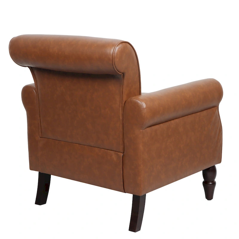 Faux Leather Accent Chairs with Rolled Arms and Nail Head Trim, Set of 2