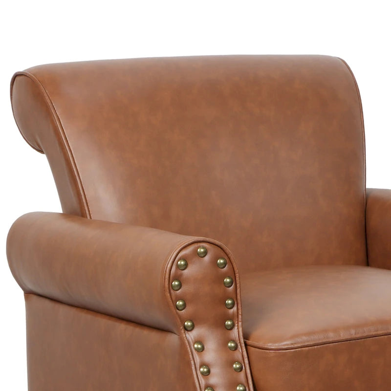 Faux Leather Accent Chairs with Rolled Arms and Nail Head Trim, Set of 2