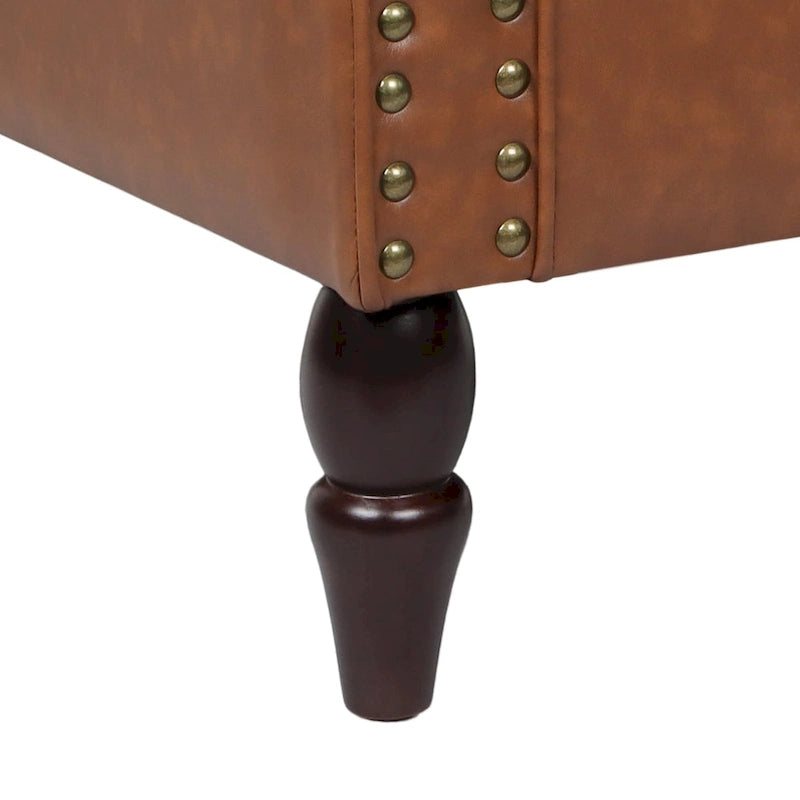 Faux Leather Accent Chairs with Rolled Arms and Nail Head Trim, Set of 2