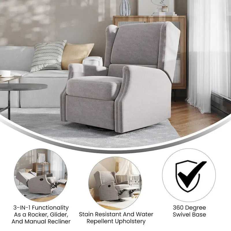 Wingback Manual Recliner Rocking Swivel Glider Chair, 3-Position, 360 Degree