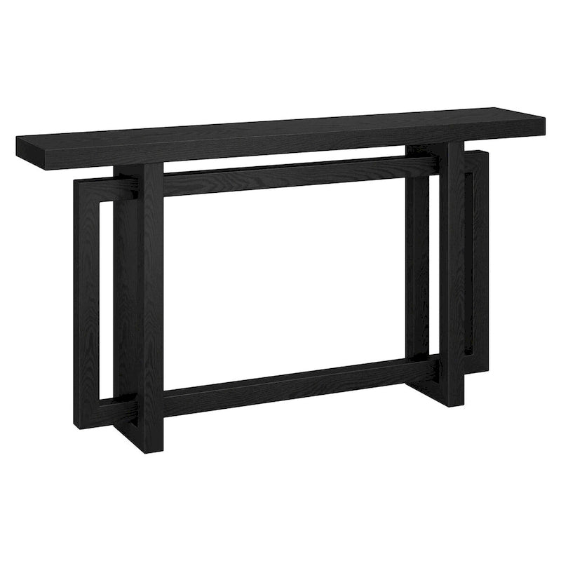 55-Inch Rectangular Console Table with Wood-Look Finish and Geometric Base