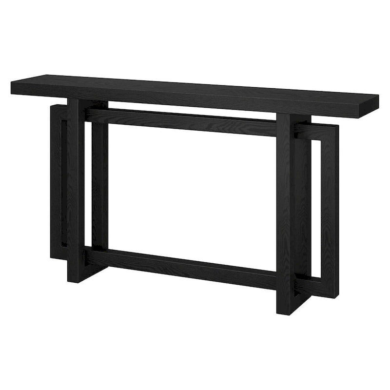 55-Inch Rectangular Console Table with Wood-Look Finish and Geometric Base