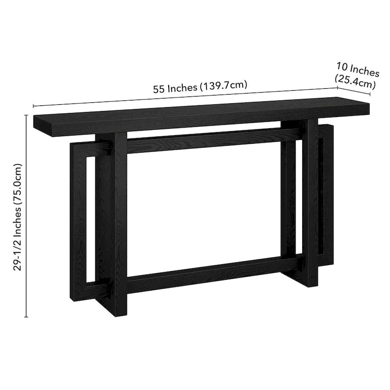 55-Inch Rectangular Console Table with Wood-Look Finish and Geometric Base