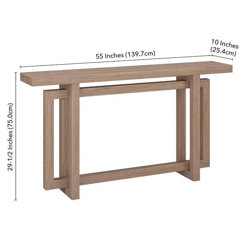 55-Inch Rectangular Console Table with Wood-Look Finish and Geometric Base