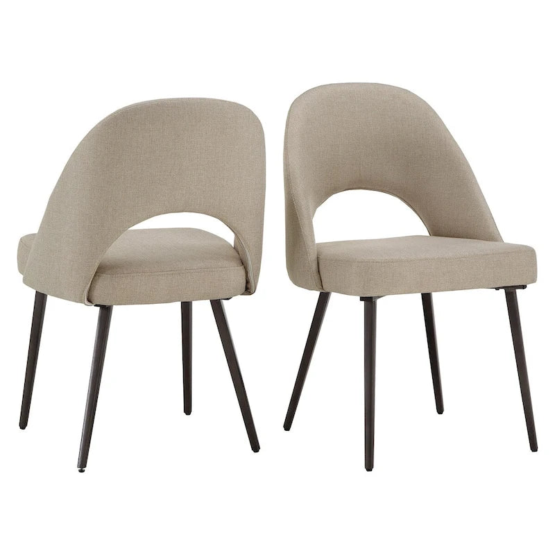 Retro Upholstered Dining Chairs with Half-Circle Cutout Back, Set of 2