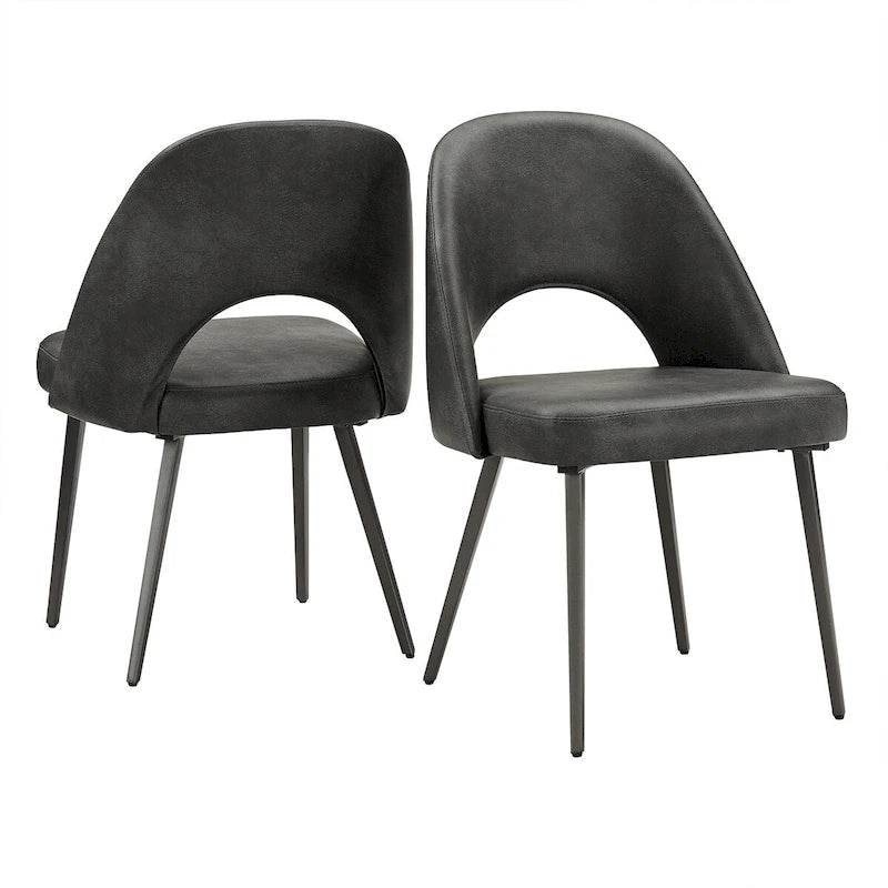 Retro Upholstered Dining Chairs with Half-Circle Cutout Back, Set of 2
