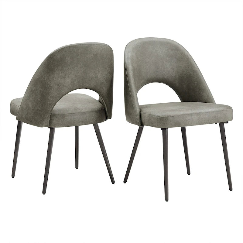Retro Upholstered Dining Chairs with Half-Circle Cutout Back, Set of 2