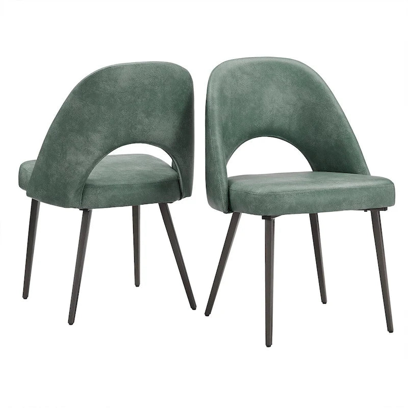 Retro Upholstered Dining Chairs with Half-Circle Cutout Back, Set of 2