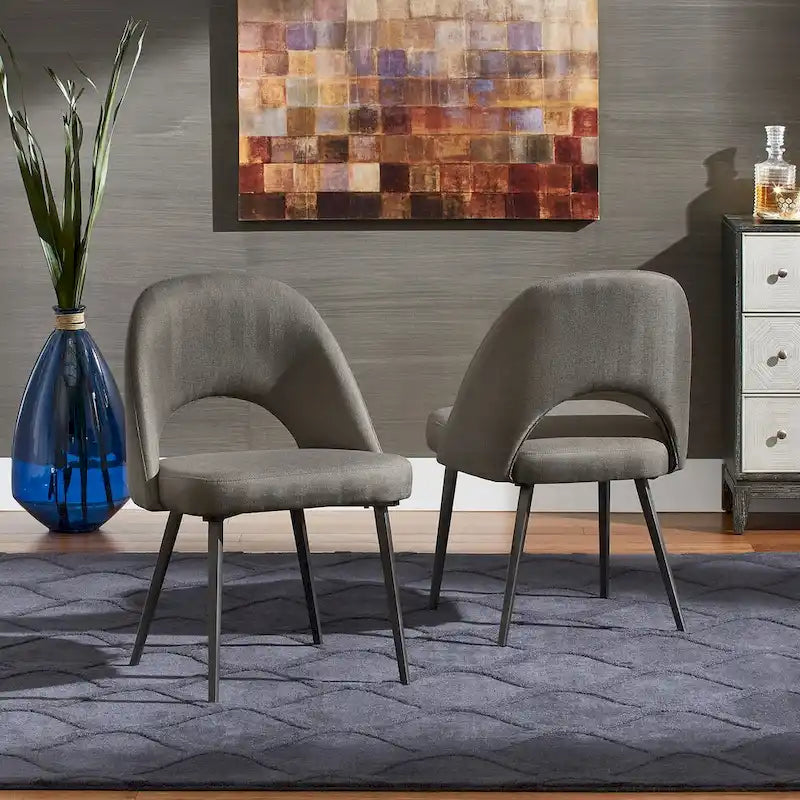Retro Upholstered Dining Chairs with Half-Circle Cutout Back, Set of 2