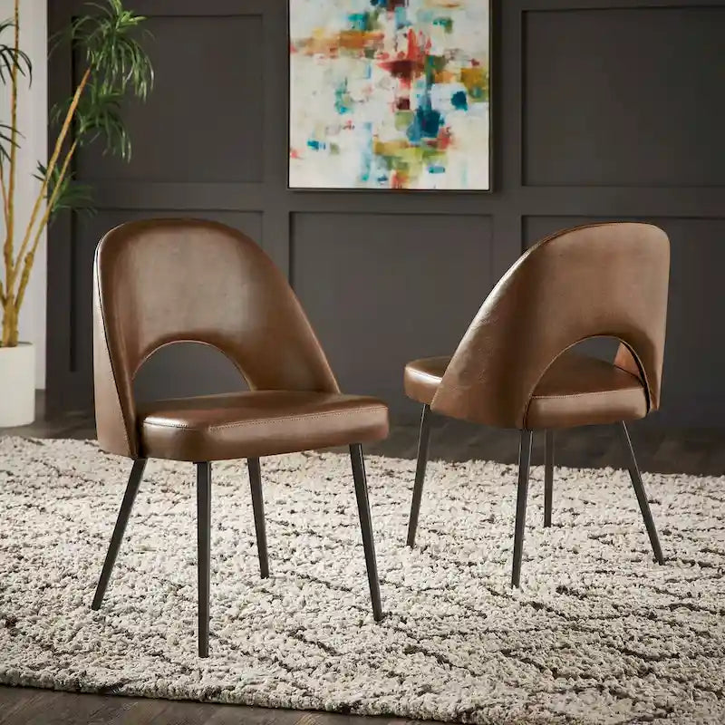 Retro Upholstered Dining Chairs with Half-Circle Cutout Back, Set of 2