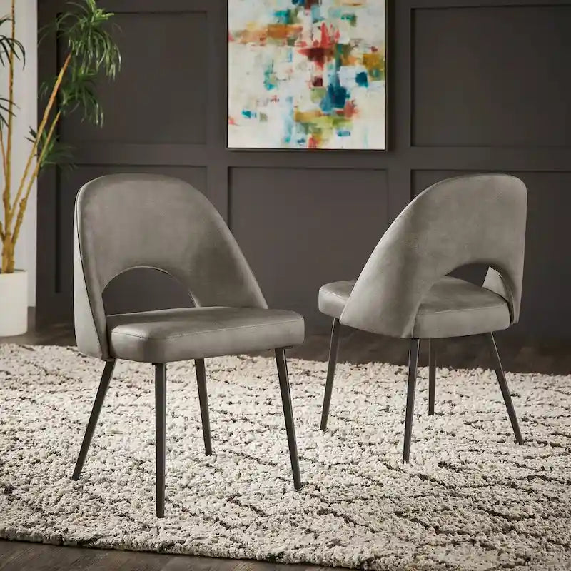 Retro Upholstered Dining Chairs with Half-Circle Cutout Back, Set of 2