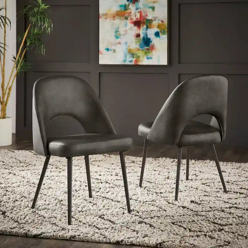 Retro Upholstered Dining Chairs with Half-Circle Cutout Back, Set of 2