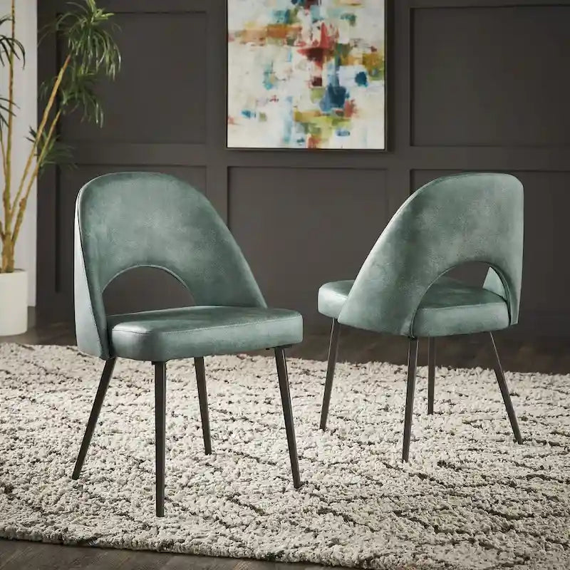 Retro Upholstered Dining Chairs with Half-Circle Cutout Back, Set of 2