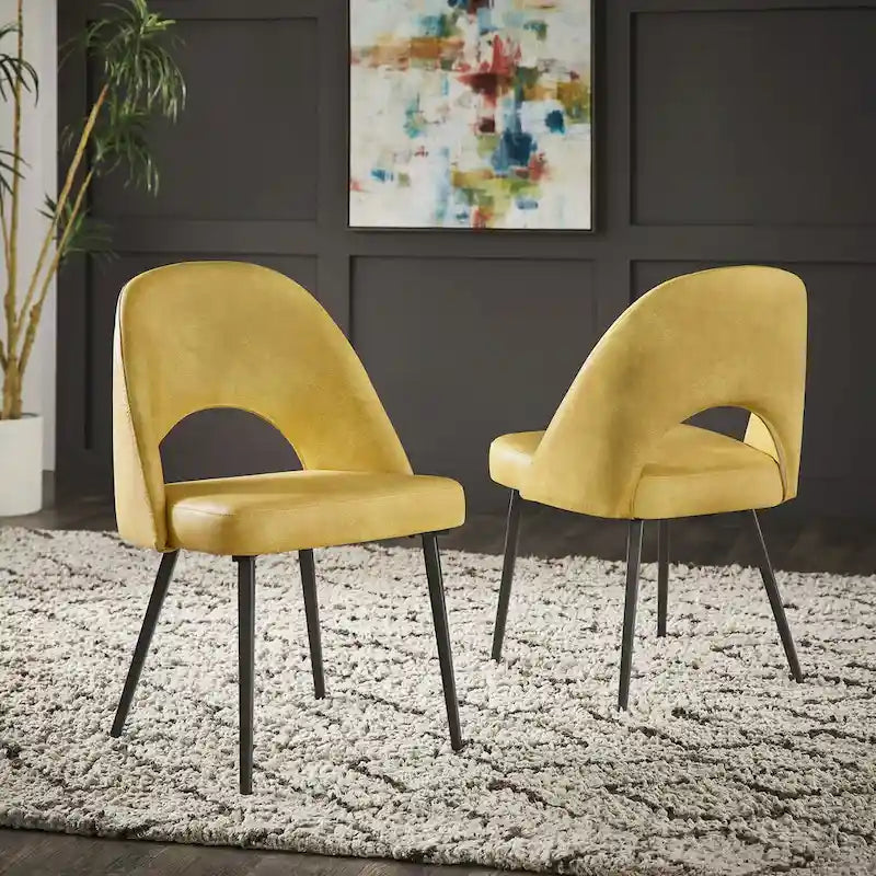 Retro Upholstered Dining Chairs with Half-Circle Cutout Back, Set of 2