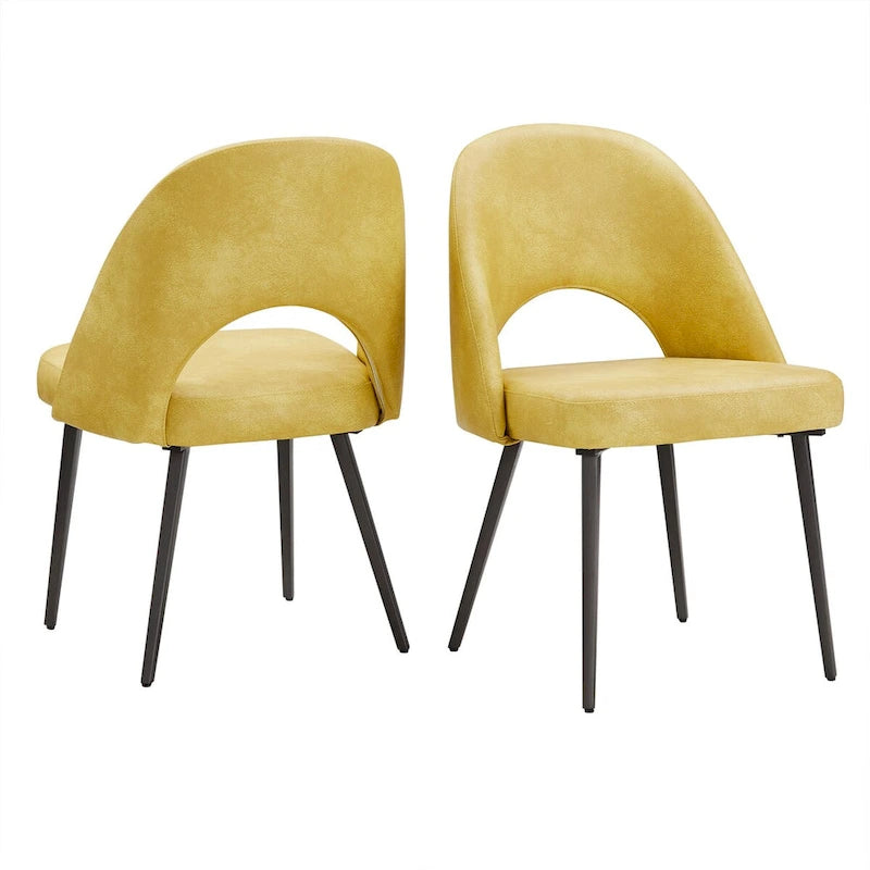 Retro Upholstered Dining Chairs with Half-Circle Cutout Back, Set of 2