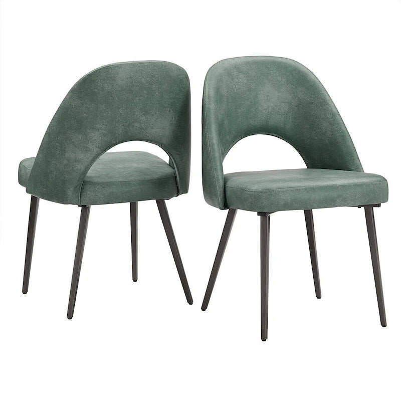Retro Upholstered Dining Chairs with Half-Circle Cutout Back, Set of 2