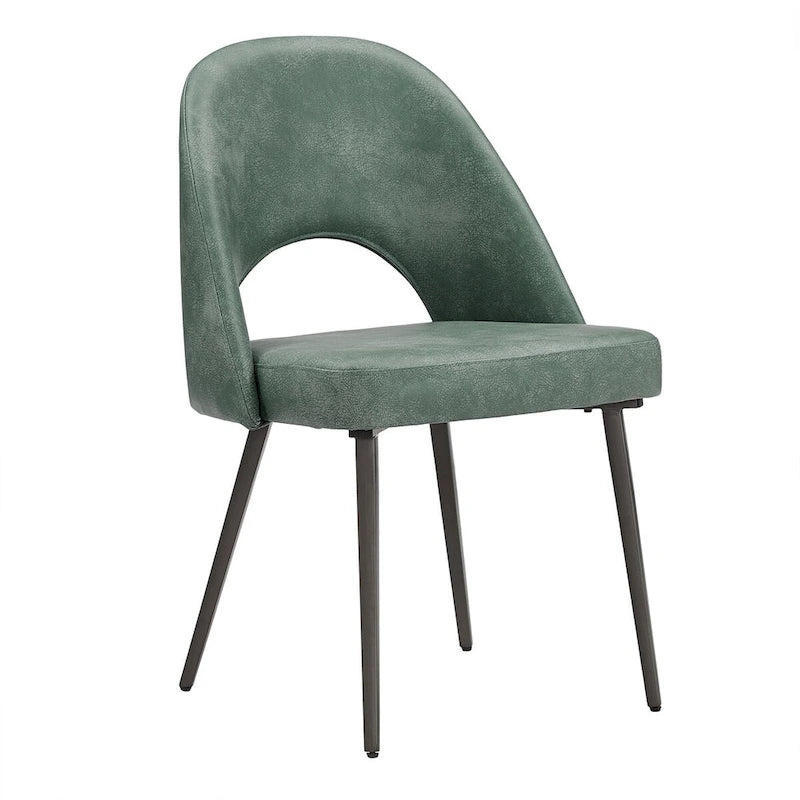 Retro Upholstered Dining Chairs with Half-Circle Cutout Back, Set of 2