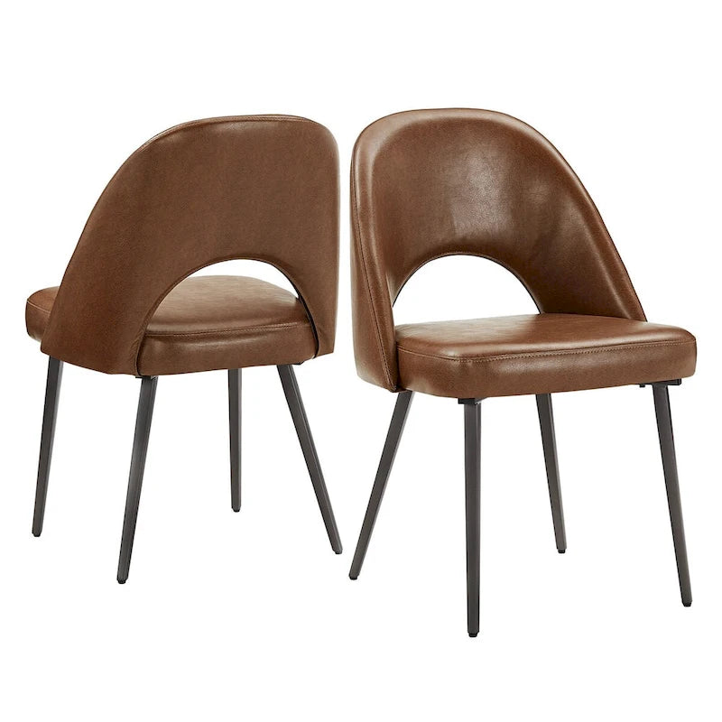 Retro Upholstered Dining Chairs with Half-Circle Cutout Back, Set of 2