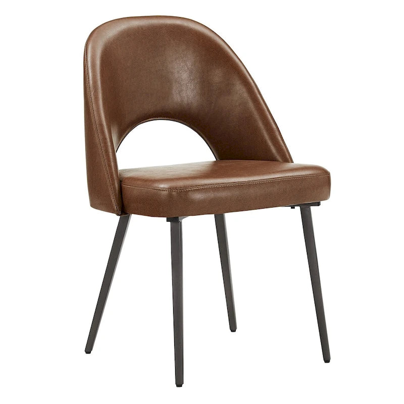 Retro Upholstered Dining Chairs with Half-Circle Cutout Back, Set of 2