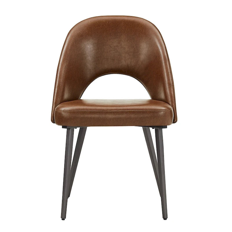 Retro Upholstered Dining Chairs with Half-Circle Cutout Back, Set of 2