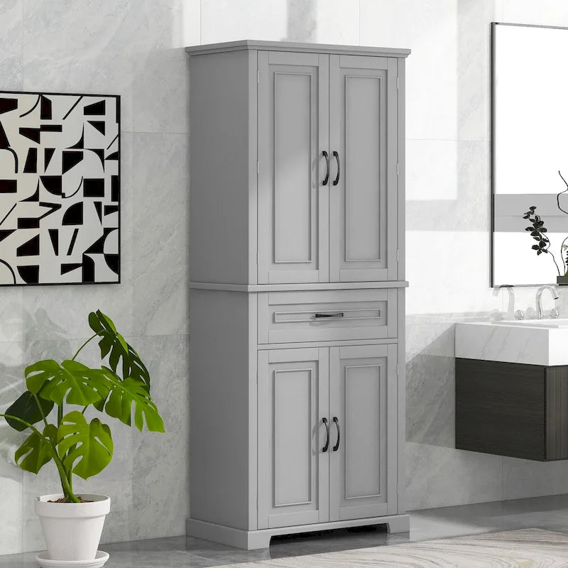 Tall Bathroom Storage Cabinet with 4 Doors, 1 Drawer and Adjustable Shelf