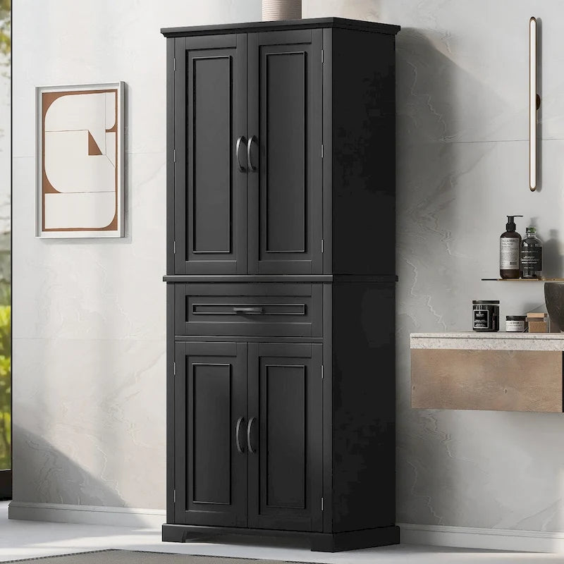 Tall Bathroom Storage Cabinet with 4 Doors, 1 Drawer and Adjustable Shelf