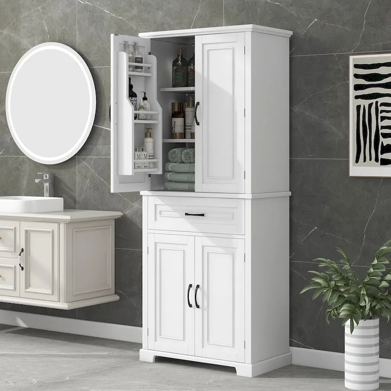 Tall Bathroom Storage Cabinet with 4 Doors, 1 Drawer and Adjustable Shelf