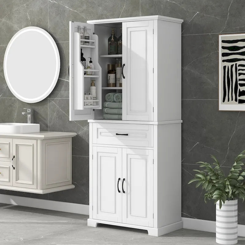 Tall Bathroom Storage Cabinet with 4 Doors, 1 Drawer and Adjustable Shelf