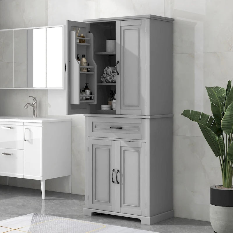 Tall Bathroom Storage Cabinet with 4 Doors, 1 Drawer and Adjustable Shelf