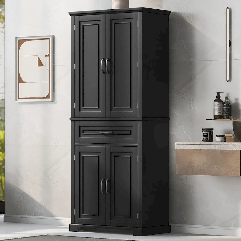 Tall Bathroom Storage Cabinet with 4 Doors, 1 Drawer and Adjustable Shelf