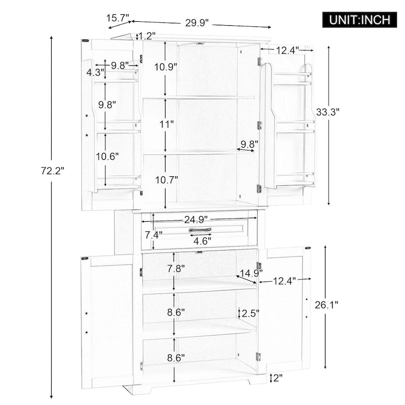 Tall Bathroom Storage Cabinet with 4 Doors, 1 Drawer and Adjustable Shelf