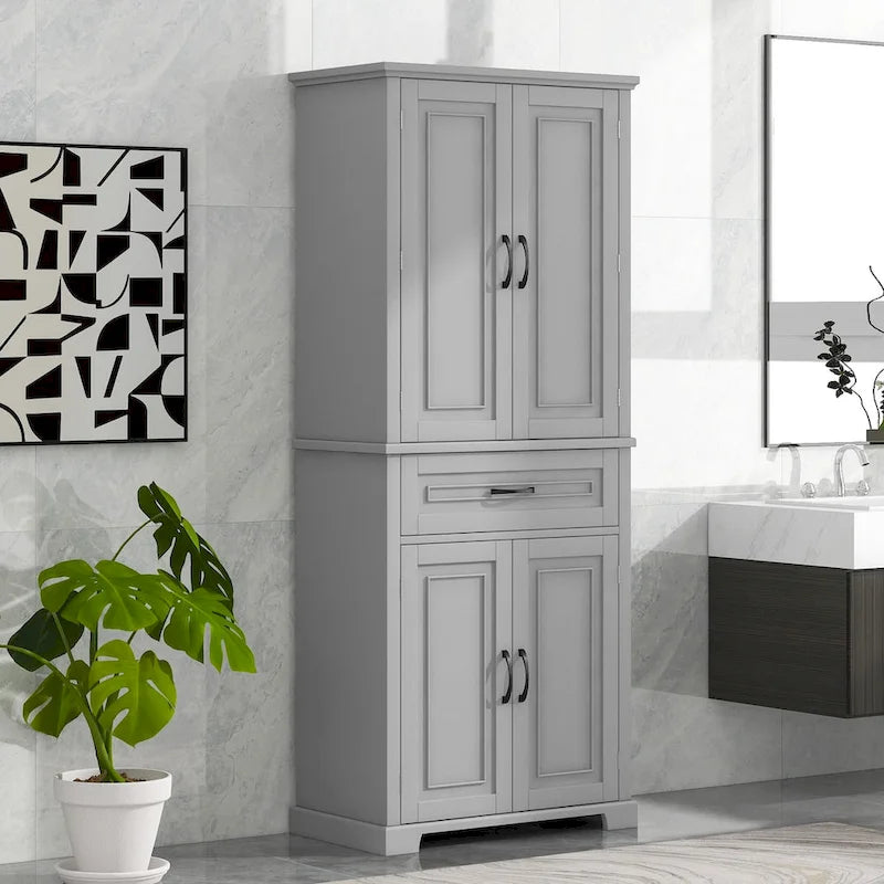 Tall Bathroom Storage Cabinet with 4 Doors, 1 Drawer and Adjustable Shelf