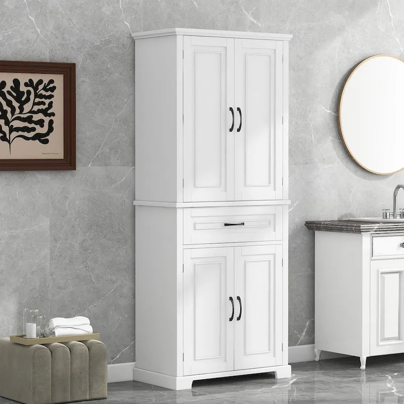 Tall Bathroom Storage Cabinet with 4 Doors, 1 Drawer and Adjustable Shelf