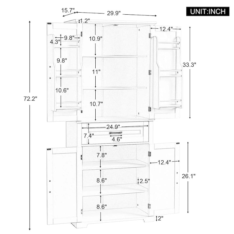 Tall Bathroom Storage Cabinet with 4 Doors, 1 Drawer and Adjustable Shelf