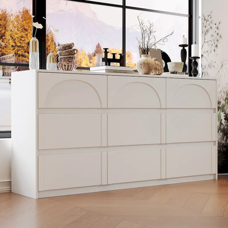6-Drawer Dresser with Arch-Front Drawers, White Finish, 63-Inch Wide