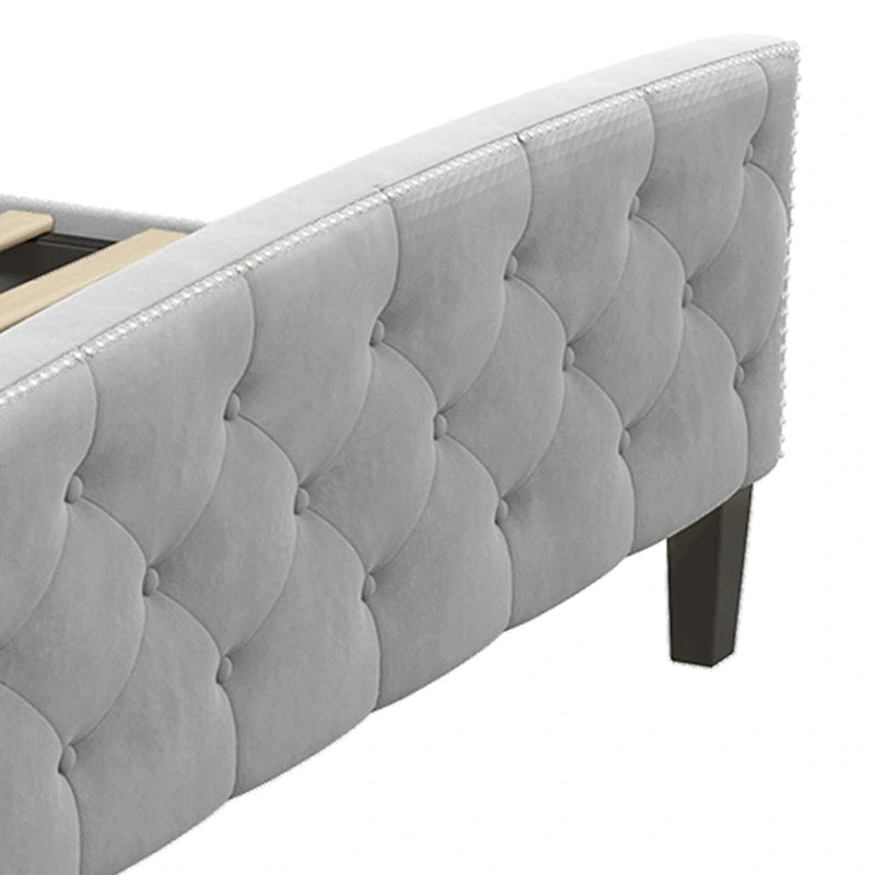 King Velvet Tufted Wingback Platform Bed Frame with Headboard and Footboard